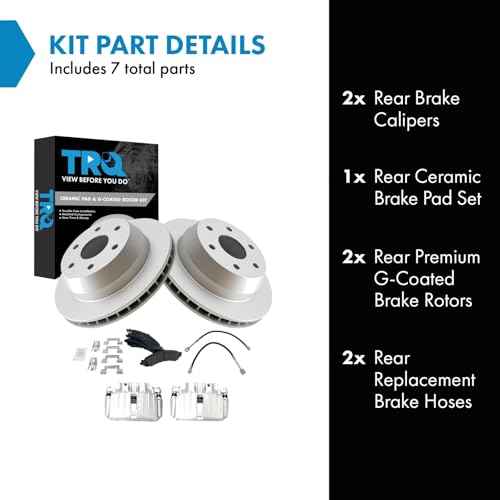 Image of TRQ Rear Brake Pad and Rotor Set Ceramic G Coated Rotors Calipers Compatible with 2003-2005 Chevrolet Silverado 1500 2004-2005 GMC Sierra 1500