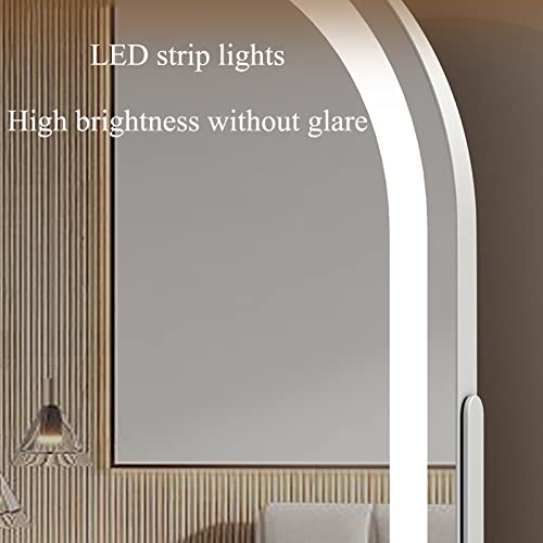 Espejo de maquillaje con pantalla táctil, luces LED y diseño arqueado de tocador 3