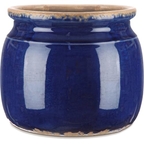 Ninehaoou Vintage Large Ceramic Planter Navy Blue Ice Crack Glazed Flower Pot Pure Antique Cottage Flowers Vase Farmhouse Decor for Indoor Plants Succulents Home Kitchen Office