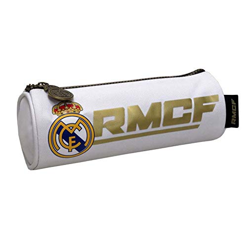 Real Madrid CF - Estuche Cilíndrico Juvenil, Portatodo con Cremallera, Color Blanco, Producto Oficial (CyP Brands) Cover