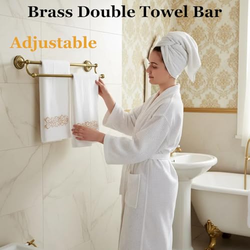 Double Towel Bar, Antique Brass Bathroom Towel Racks Wall Mounted, Adjustable Vintage Gold Towel Bar 13.4-24.8 Inch Usable Bar Length, Heavy Duty Rustproof Brass Towel Rod Holder for Bath by HERMARM - Image 5