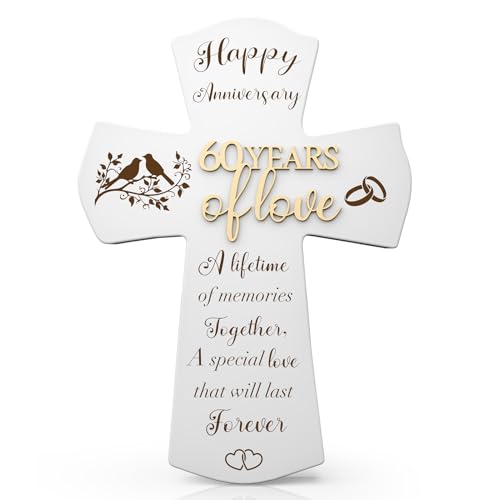 60th Anniversary Wedding Gifts for Wife Husband, Religious Cross Gifts