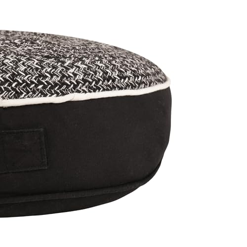 Image of Reversible Black 60x60x10 cm Woven Quilted Floor Cushion with Cotton Filler for Seating, Patio Seat, Meditation, Yoga, Pooja, Guests, Living Room, Bedroom, Large Size 24x24x4 Inch