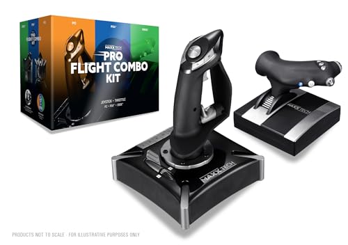 MAXX TECH HOTAS Pro Flight Combo Kit für PC, Xbox & PS4, Joystick   8 Wege HAT Schalter, Schnellfeuer Auslöser, Dreh Ruder Steuerung & Schiebeachse