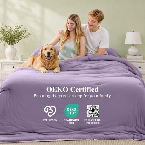 Image of MUXHOMO Cooling Comforter Set Queen Size, Lightweight Summer Comforter for Hot Sleeper, Reversible Bedding with ICY Cooling Surface, Includes 1 Comforter (90 inchx90 inch) and 2 Shams (20 inchx 26 inch), Lavender