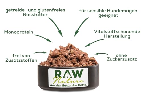 RAW Nature - Hirsch Pur 6x400g - Mit Buchweizen und Cranberries - Nassfutter für Hunde - Hoher Fleischanteil - Monoprotein - Alleinfuttermittel - Getreidefreies Hundefutter