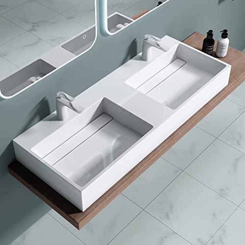 Sogood Double Lavabo Suspendu Blanc 120cm Double Vasque à Poser Lave Mains Rectangulaire de Qualité pour Salle de Bain 120x48x13cm Colossum12