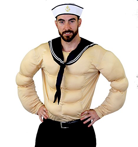 I LOVE FANCY DRESS Déguisement pour Adulte du Marin Qui Mange des épinards avec Un Haut Torse musclé + Un Chapeau + Une écharpe. Idéal pour Les enterrements de Vie de garçon. (Standard)