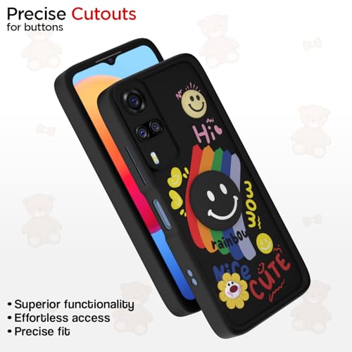 Image of Pikkme Back Cover for Vivo Y31 / Y51 | Soft Silicone| Cute Rainbow Smile & 3D Cartoon Flower Design | Shockproof Raised Camera Protection Bumper Case (Black)