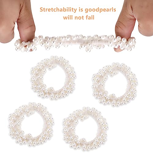 Lusofie 4Pcs Pearl Hair Ties White Pearl Scrunchie Elastic Pearl Ponytail Holder Hair Ropes Hair Accessories for Women and Girls - Image 3