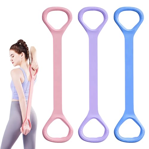 3 Stück Griff Elastische Zugseil, 45cm Pilates Squat Brust Expander, Muskeltraining Extender, Figure 8 Widerstandsbänder, Übungsbänder Pilates-Stretchbänder, für Finess Training Gymnastik Yoga pilates