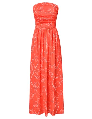 Image of GRACE KARIN Women Strapless Dress Casual Loose Ruched Long Maxi Dress with Pockets