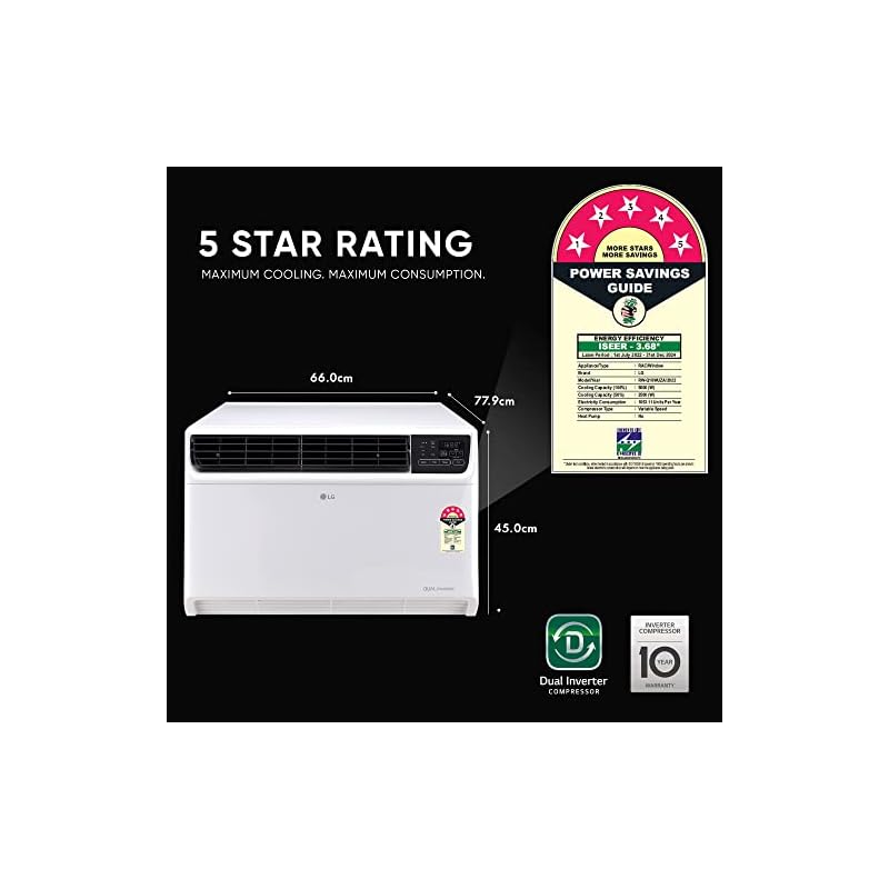 LG 1.5 Ton 5 Star DUAL Inverter Window AC (Copper, Convertible 4-in-1 cooling, RW-Q18WUZA, 2023 Model, HD Filter with Anti-Virus Protection, White) - Image 5