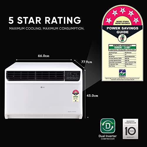 Image of LG 1.5 Ton 5 Star DUAL Inverter Window AC (Copper, Convertible 4-in-1 cooling, RW-Q18WUZA, HD Filter with Anti-Virus Protection, White)