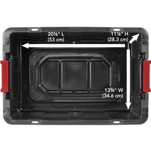 Sterilite 14649006 15 Gallon/57 Liter Industrial Tote, Black Lid & Base W/ Racer Red Latches, 6-Pack #TOP5