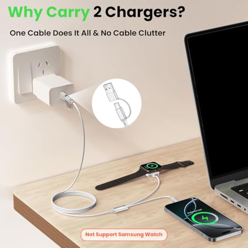 Image of Verilux 4 in 1 Multif Watch Charger Cable, 4.9ft Type C Cable for iPhone Wireless Magnetic Charging Cable for iWatch, USB /C to C /Magnetic Wireless Pad for iPhone 17 /16 /15, iWatch Series SE /8 /7 /6 /5
