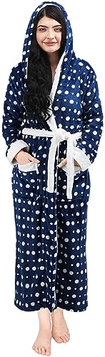 NY Threads Women's Fleece Hooded Bathrobe Plush Long Spa Robe, Medium