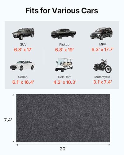 VEVOR Garage Floor Mat, 7.5'x20' Oil Spill Mat Waterproof Protection from Water Snow Rain Mud and Oil for Under Car, Non-Slip Containment Mat with TPE Anti-Leak Backing & Easy Clean & Cuttable