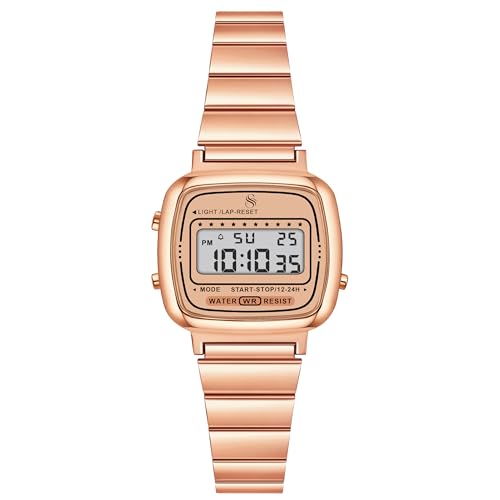 Image of Shocknshop Digital Square Small Dial LED Ladies Stainless Steel Strap Watch for Women and Girls -WCH385