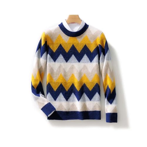 Men's Merino Wool Sweater Autumn Winter Thickened Loose O-Neck Stripe Knitted Pullover Contrast Color Jumper Top2