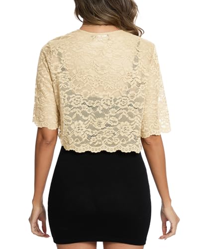 Image of MINTLIMIT Womens Floral Lace Bolero Half Sleeve Shrug Open Front Elegant Cropped Cardigan Shrugs for Evening Party Dresses