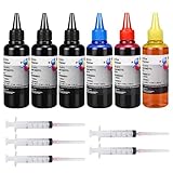 AYMSous 6-Pack Universal Dye Ink Refill Kit for All HP Canon Epsn Brother Printers Compatible Cartridges Refillable Cartridge CISS CIS System with 6 Syringes(6x100ML 3BK, 1C. 1M, 1Y)