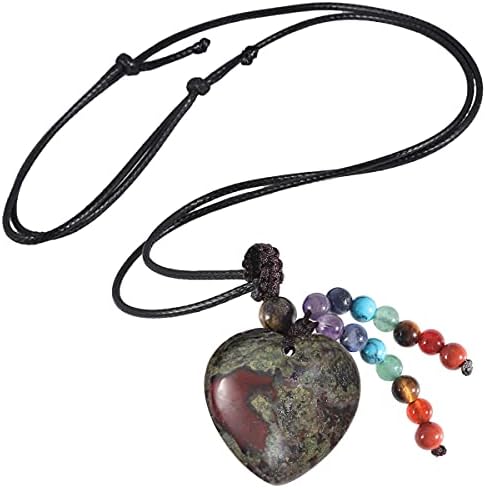 Nupuyai Love Heart Crystal Stone Pendant Necklace for Women, 7 Chakra Beads Healing Stone Pendant with Adjustable Cord, 78cm