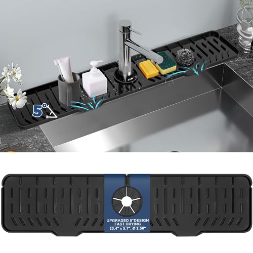 Image of 24 inch Splash Guard Plus Size Silicone Sink Faucet Drying Mat Handle Drip Catcher Tray Dish Sponge Holder Kitchen Accessories Protector Home Organization Gadgets Organizer