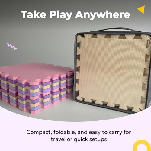 Image of MioTetto Baby Play Mat, Comfortable Tummy Time Mat - Portable Foam Floor Tiles, Safe baby mat for floor for Crawling & Development, Soft play mat for babies 0-6 months, Stylish interlocking foam tiles