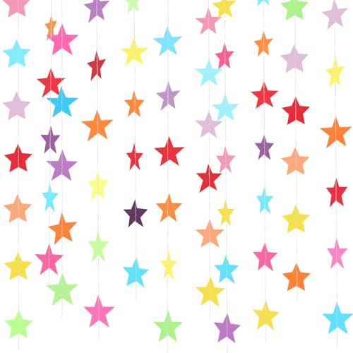 Image of Patelai 130 Feet Glitter Star Garland Banner 2026 Party Decoration Double Side Star Hanging String Streamer Paper Twinkle for Graduation Wedding Birthday (Rainbow)