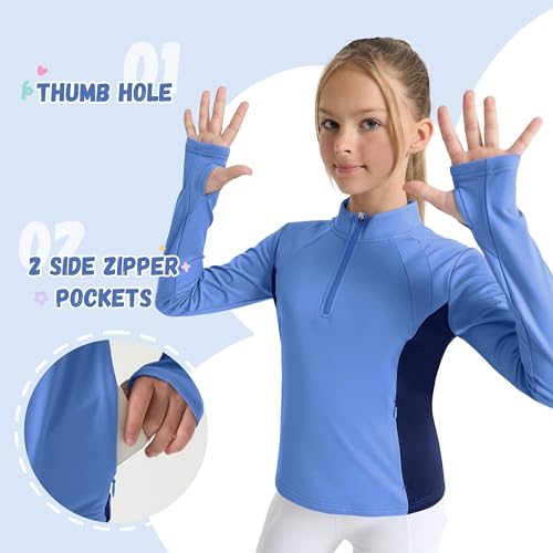 Willit Girls Fleece Long Sleeve Shirts Winter Horse Riding Jacket Half Zip Kids Sweatshirts Thermal Coat4