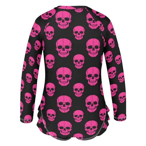 Skull Girls Long Sleeve Rashguard Swimsuit UV Protection One-Piece Swimwear Bathing Suit B04044063