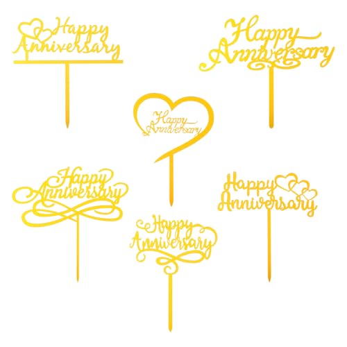 6 piezas de decoración para tartas de feliz cumpleaños, decoración lateral dorada, letrero de acrílico para tartas, suministros de decoración de pasteles para fiestas, aniversarios, postres, pasteles