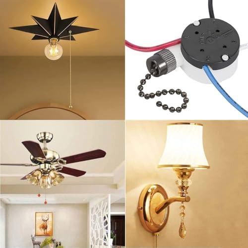 Image of 2PS Ceiling Fan Switch Zing Ear ZE-208s E89885 3 Speed 4 Wire Pull Chain Switch Fan Light Switch Replacement Part With 4 Pre-Installed Wires(Black Chain)