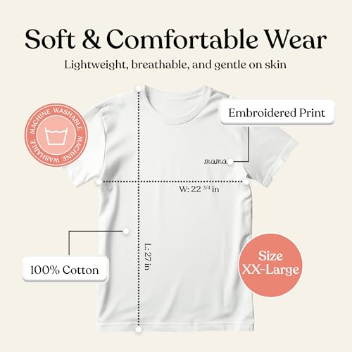 Mama Embroidered White T Shirt, Boyfriend Fit, Best Mom Top, Short Sleeve Shirt3