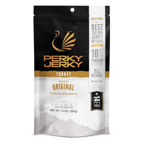 Perky Jerky Original Turkey Jerky, 14oz - Low Sodium - 10g Protein per Serving - Low Fat - 100% U.S....