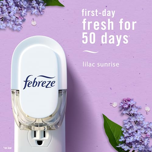 Febreze Plug In Air Freshener, Odor-Fighting Scented Oil Refill, Air Fresheners for Home and Bathroom and Kitchen, Long Lasting for Strong Odors, Lilac Sunrise Scent, 0.87oz Refills, 4 Count - image 4