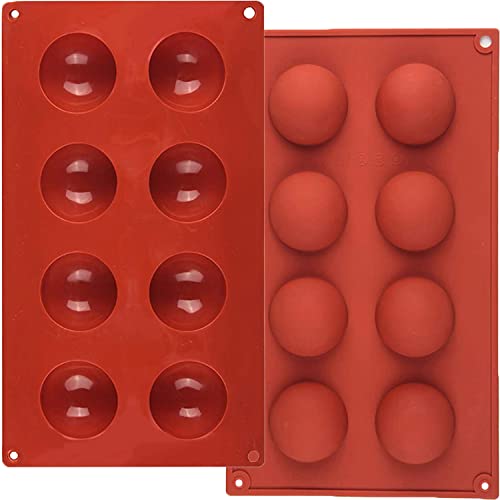 Silicone Molds, Hot Chocolate Bomb Mold with 8 Semi Sphere Jelly Holes, 2 Pack Hot Cocoa Bomb Mold for Making Hot Chocolate Bombs, Half Round Jello, Dome Mousse, Cocoa Ball, Coco Bomb