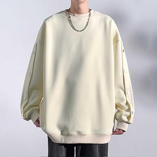 Mens Sweatshirt Loose Plus Size Crewneck Pullover Fashion Button Long Sleeve Design Teen Boy High Street Sweatshirt2