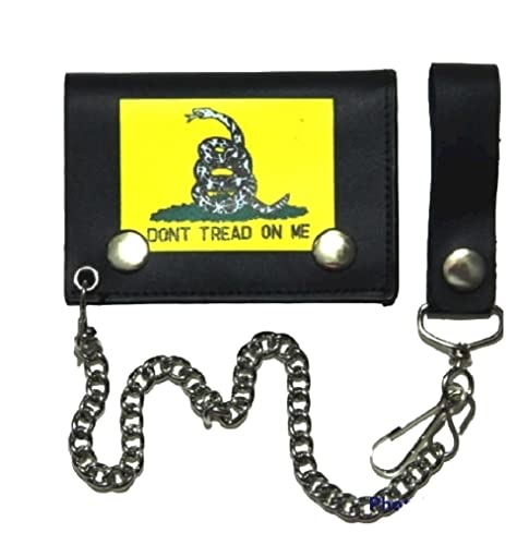 Gadsden Tea Party Yellow Dont Tread On Me Biker Chain Leather Wallet Tri Fold