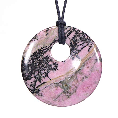 Morella Women's Necklace 31.5 inch - 80 cm gem-Stone Donut Pendant Rhodonite in a Velvet Bag
