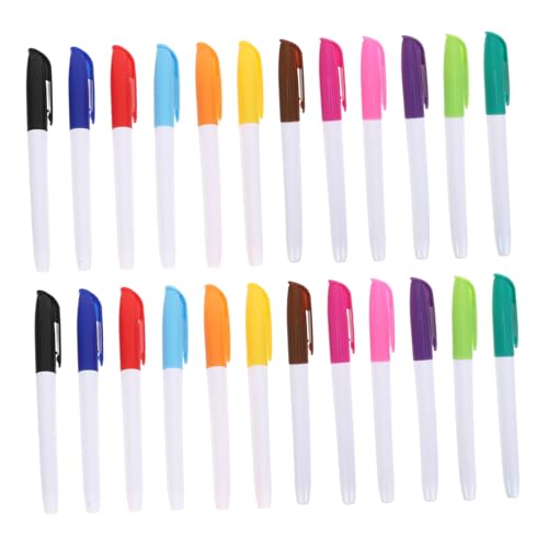 jojofuny Rotuladores para Pizarra Borrables 24 Piezas, Punta Fina, Colores Surtidos, Tinta a Base de Aceite Resistente al Agua y Fricción, Ideales para Oficina, Aula y Materiales