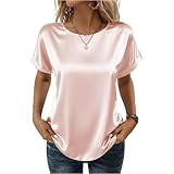 Seidenhemd Damen Sommer Kurzarm Rundhals Satin Top Einfarbig Business Freizeit T-Shirt Oberteil Elegantes Basic-Oberteil für Alltag und Büro