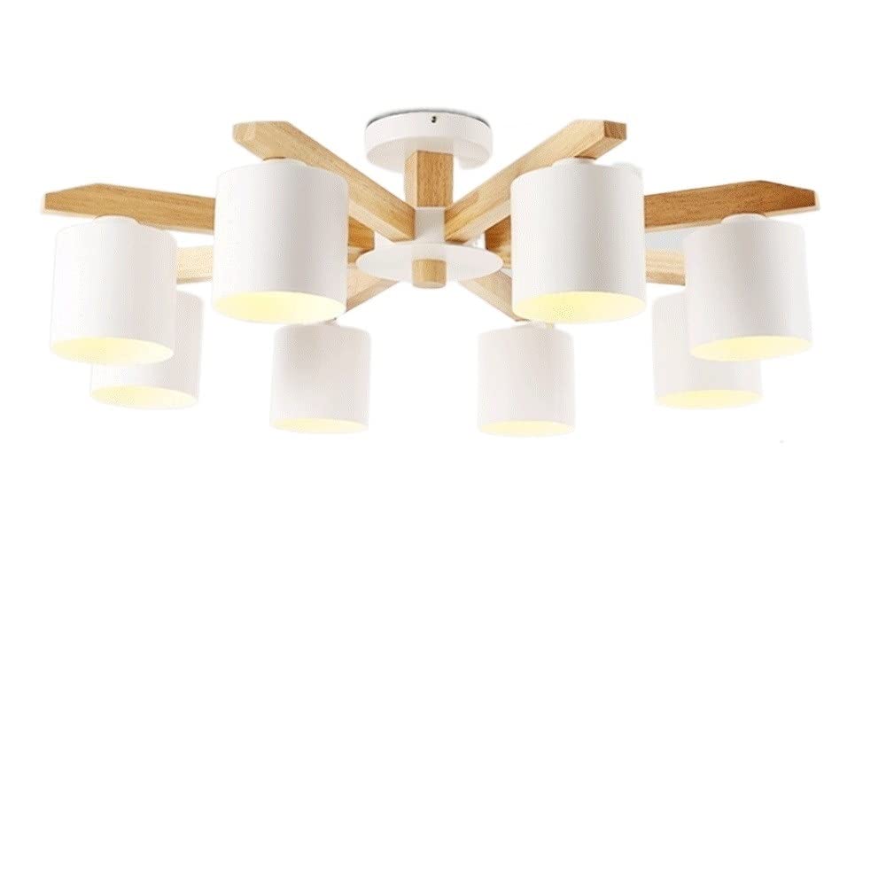 Lustre en bois massif blanc de qualité supérieure à 8 lampes suspendues E27 épurées