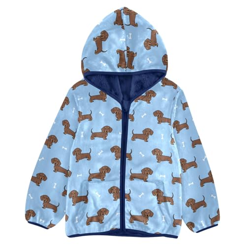 Cute Dachshund Dog Toddler Fleece Jacket Baby Boys Hooded Zipper Long Sleeve Thick Warm Outerwear 3-10 Years