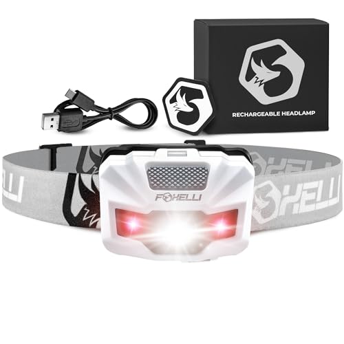 Foxelli USB‑C Rechargeable LED Headlamp – Ultra‑Light 2.4 oz & Bright 180 Lumens – Red/White Light, 5 Modes, IPX5 Waterproof, 40 h Runtime for Trail Running, Camping, Hiking