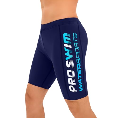 Veranobreeze Traje de baño para Hombre Jammer Natación Competición Pantalones Endurance Long Racing Training Traje de baño(Azul Oscuro + Azul y Blanco, L)