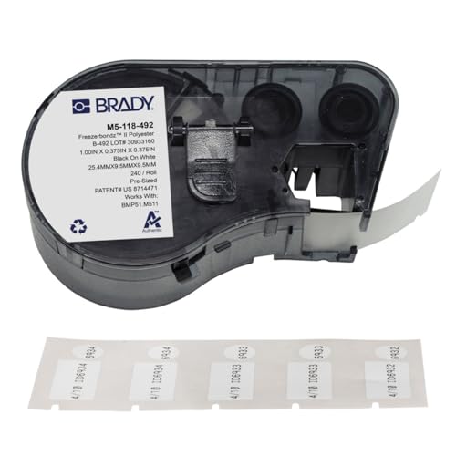 Image of Brady Authentic (M5-118-492) FreezerBondz Ultra-Thin Cryogenic Polyester LBL .375 x 1 x .375Dia Black on White, 240 Labels. for use with the BMP51 and M511 Label Printers