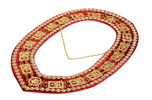 MASONIC SHRINER RHINESTONES Around Chain Collar Golden On Red Velvet premium Gold Quality, Gift For Mason/Freemason