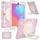 PEPKOO Triple Shockproof Case for iPad 5th/6th Generation 9.7 inch 2017 2018 and iPad Air 2 Gen, Heavy Duty Kid Boy Girl Cover with Pencil Holder/Handle Kickstand/Shoulder Strap, Colorful Pink